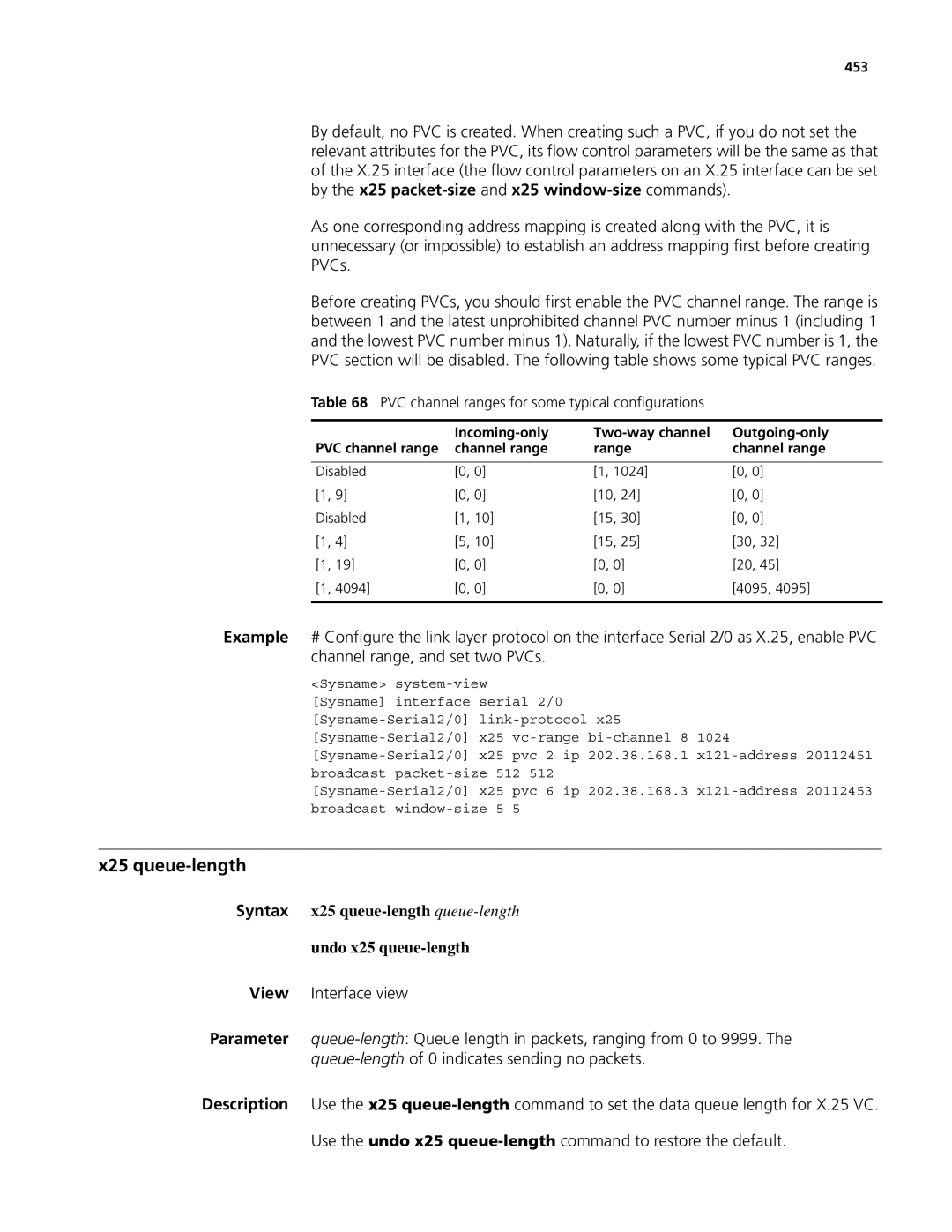 3Com MSR 50, MSR 30 manual X25 queue-length, Syntax x25 queue-length queue-length Undo x25 queue-length, 453 