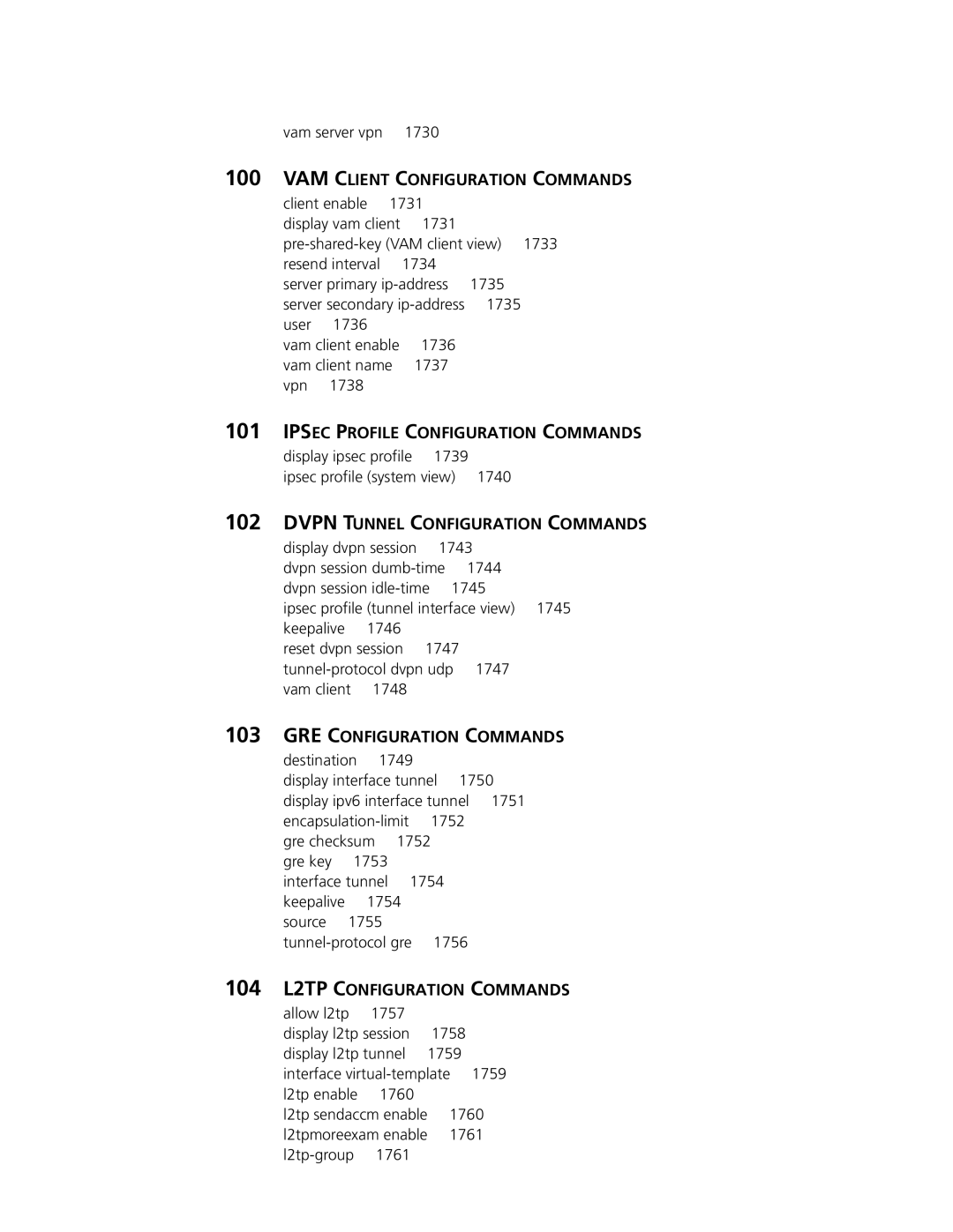 3Com MSR 30 VAM Client Configuration Commands, Ipsec Profile Configuration Commands, Dvpn Tunnel Configuration Commands 