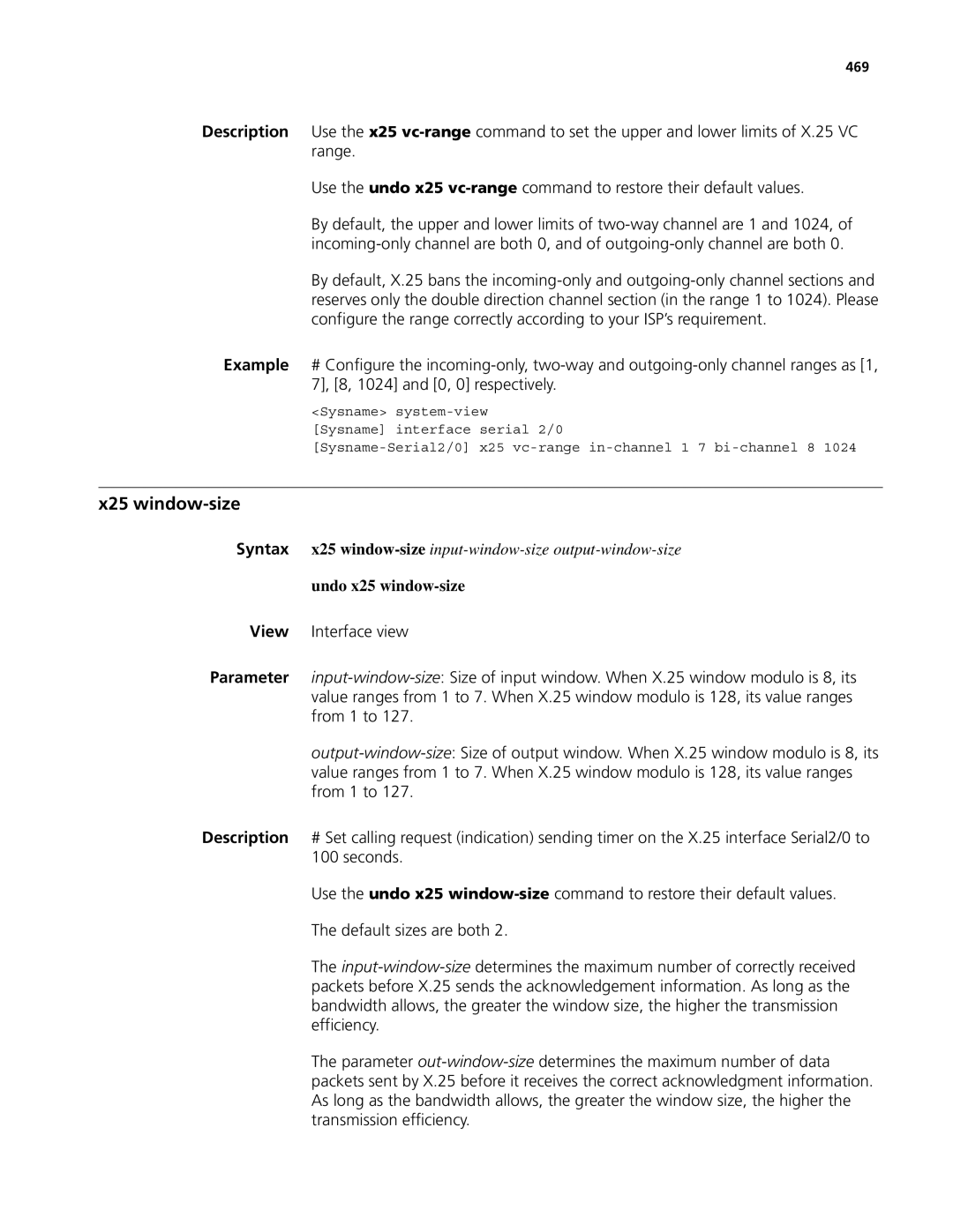 3Com MSR 50, MSR 30 manual X25 window-size, Undo x25 window-size, 469 