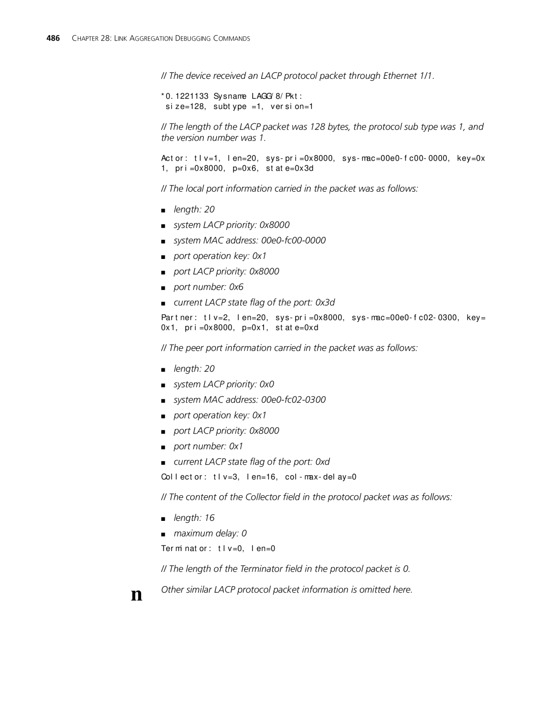 3Com MSR 30, MSR 50 manual Device received an Lacp protocol packet through Ethernet 1/1 