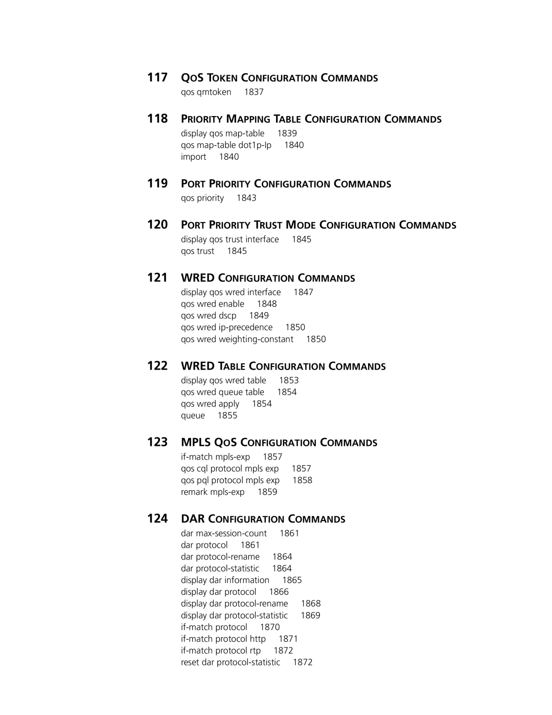 3Com MSR 50 QOS Token Configuration Commands, Priority Mapping Table Configuration Commands, Wred Configuration Commands 