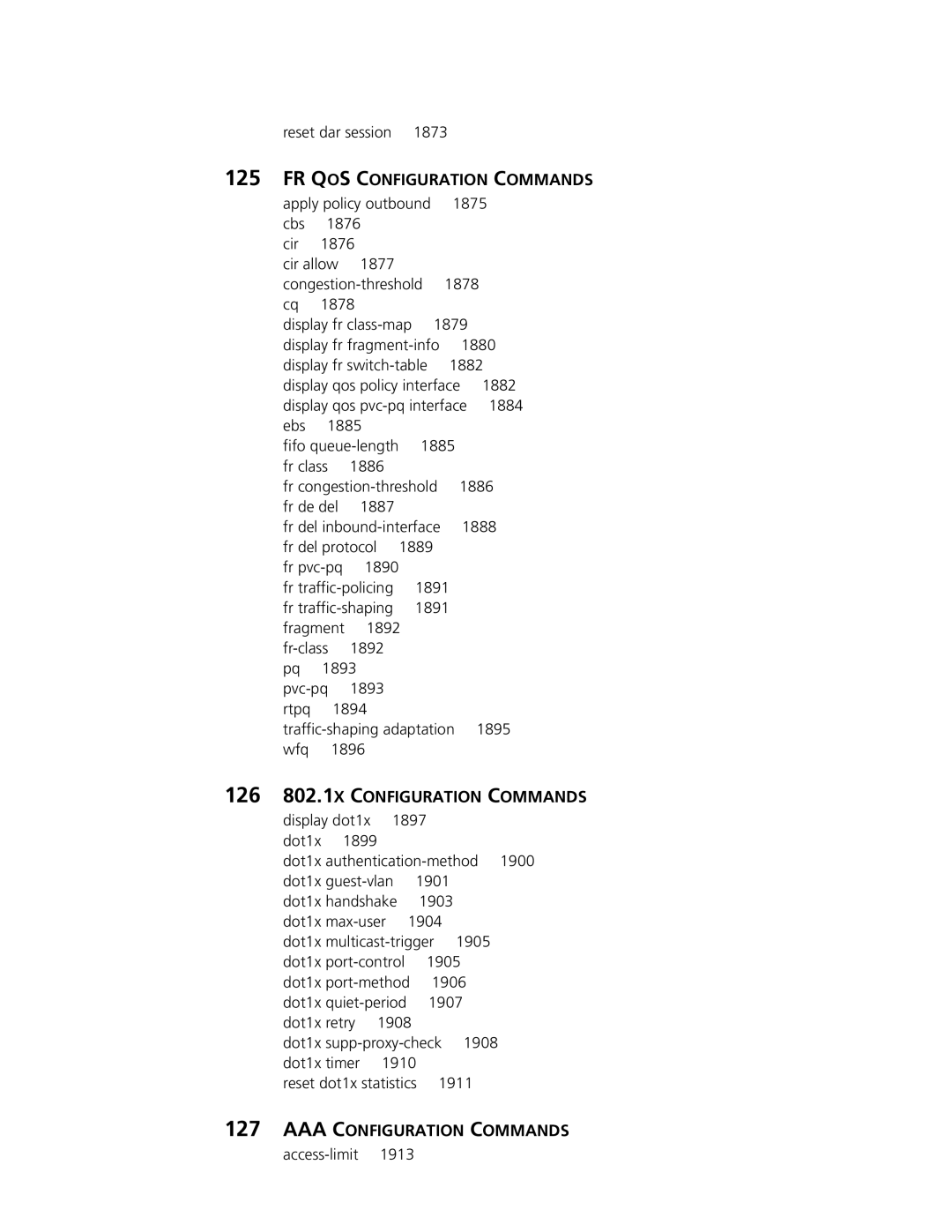 3Com MSR 30 FR QOS Configuration Commands, 126 802.1X Configuration Commands, AAA Configuration Commands access-limit 