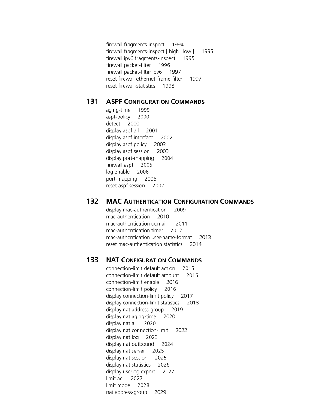 3Com MSR 50 Aspf Configuration Commands aging-time, MAC Authentication Configuration Commands, NAT Configuration Commands 