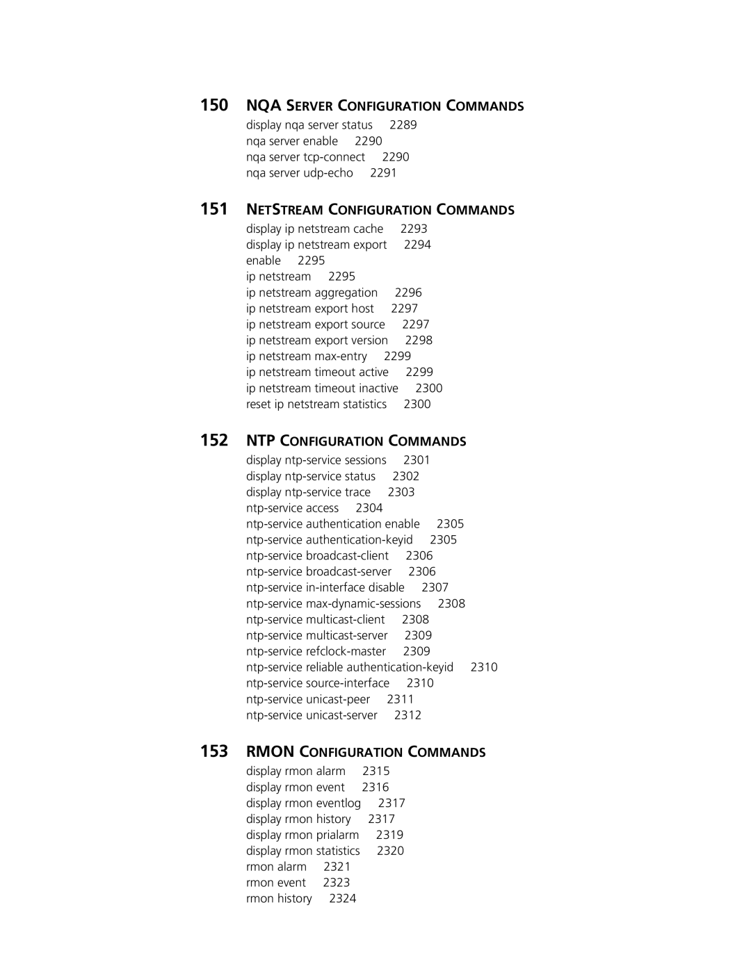 3Com MSR 50, MSR 30 manual NQA Server Configuration Commands, Netstream Configuration Commands, NTP Configuration Commands 