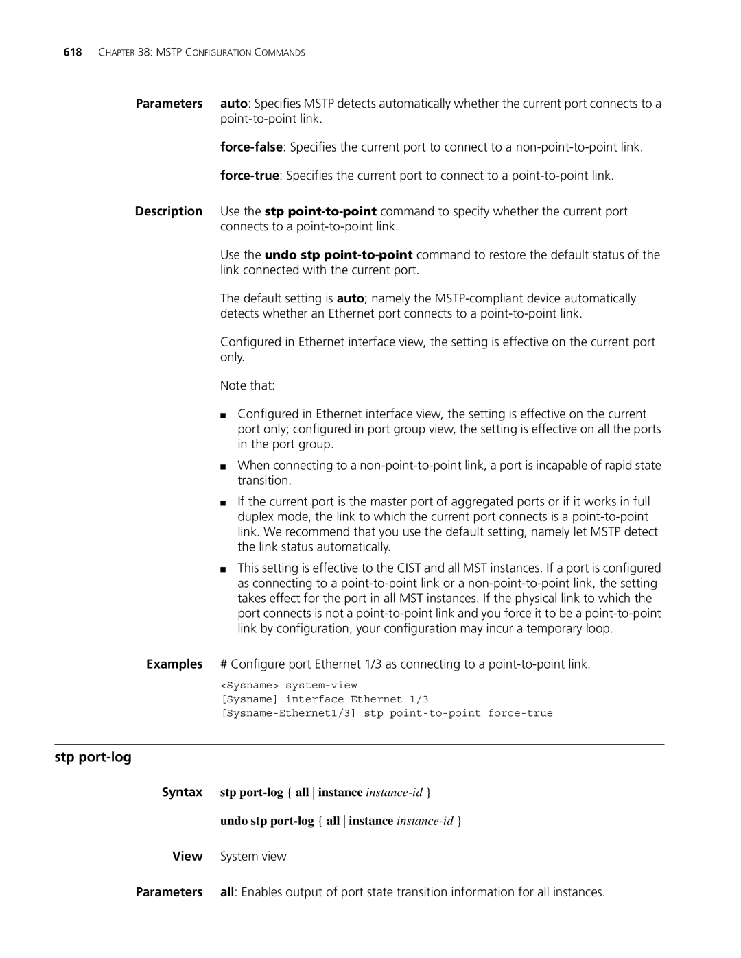 3Com MSR 30, MSR 50 manual Stp port-log 