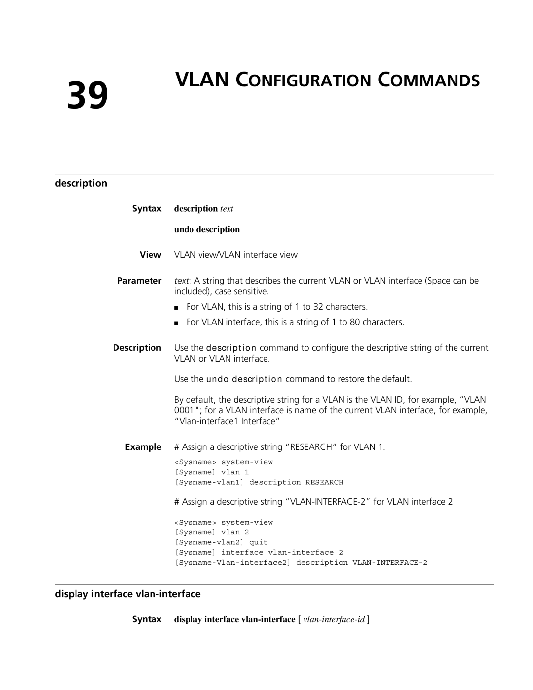 3Com MSR 50, MSR 30 manual Vlan Configuration Commands, Display interface vlan-interface 