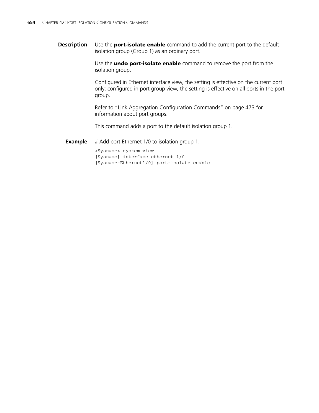 3Com MSR 30, MSR 50 manual Port Isolation Configuration Commands 