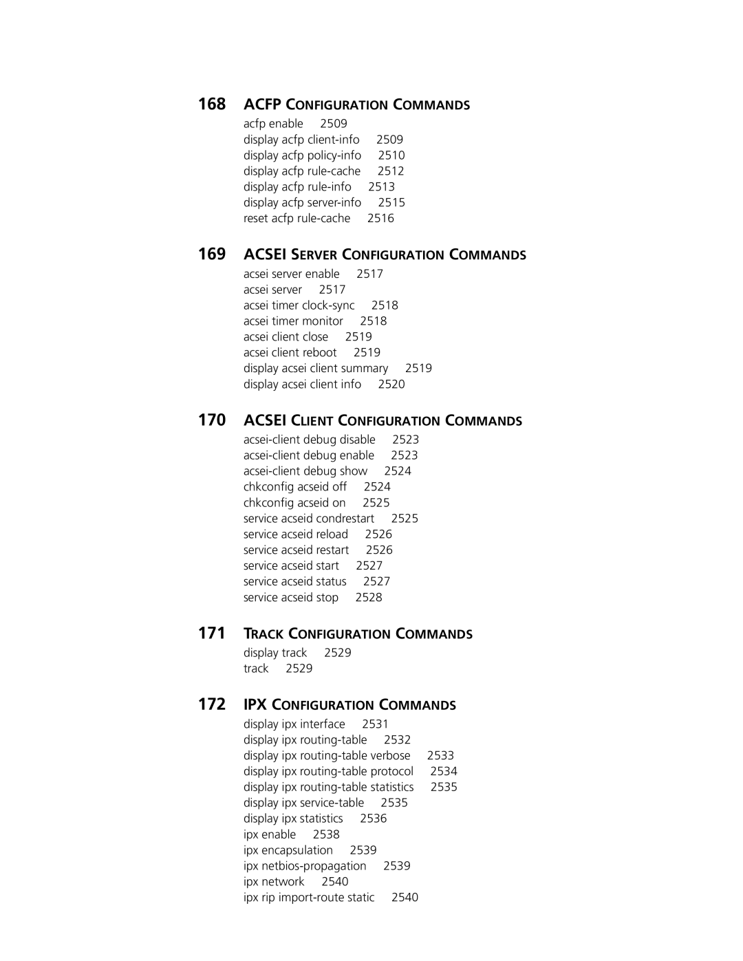 3Com MSR 50, MSR 30 Acfp Configuration Commands, Acsei Server Configuration Commands, Acsei Client Configuration Commands 