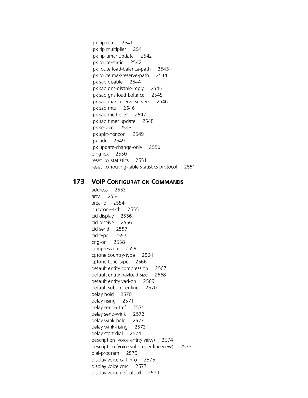 3Com MSR 30 Voip Configuration Commands address, 2546, Reset ipx routing-table statistics protocol, Area 2554 area-id 