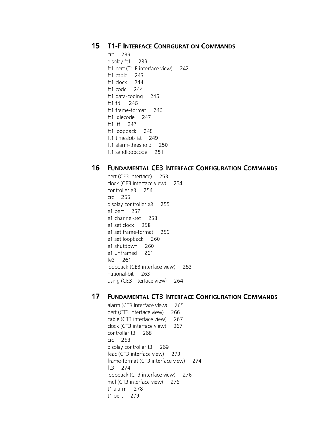 3Com MSR 50, MSR 30 manual 15 T1-F Interface Configuration Commands, Fundamental CE3 Interface Configuration Commands 