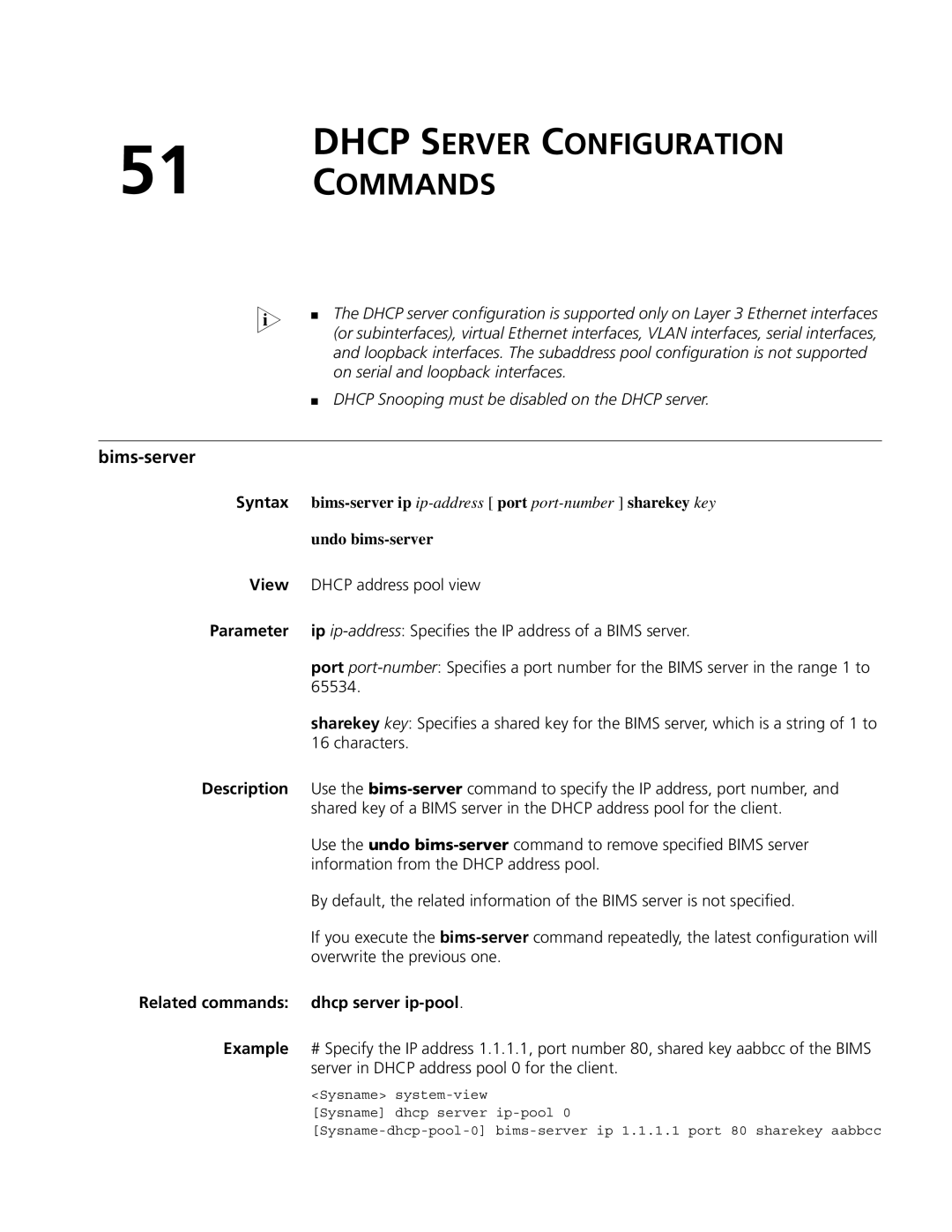 3Com MSR 50, MSR 30 manual Dhcp Server Configuration Commands 