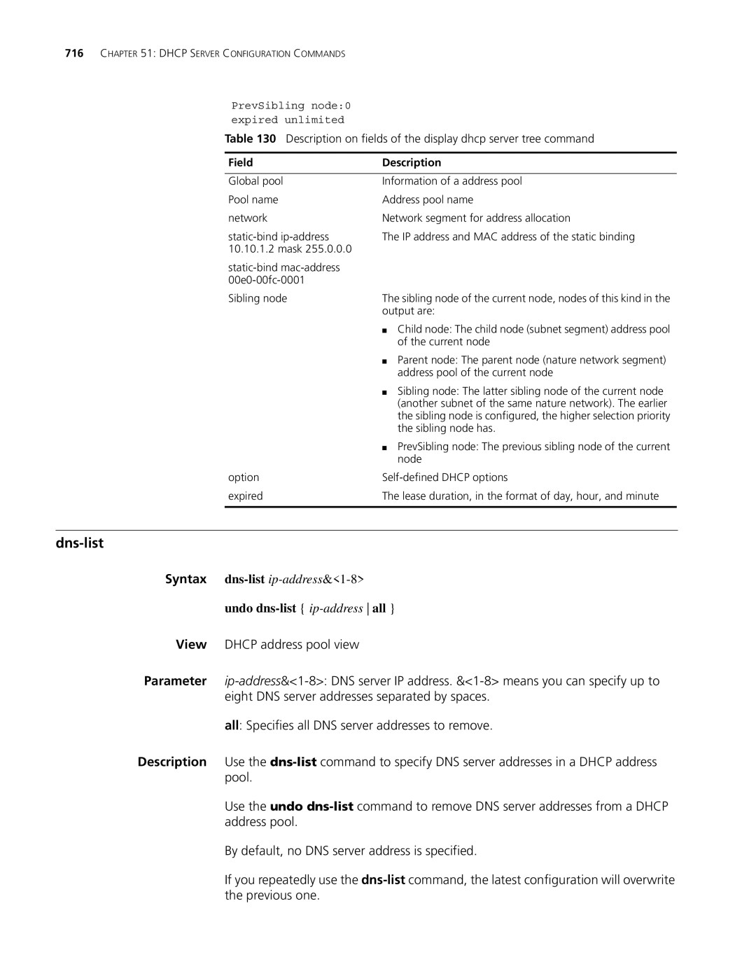 3Com MSR 30, MSR 50 manual Dns-list, Undo dns-list ip-addressall 