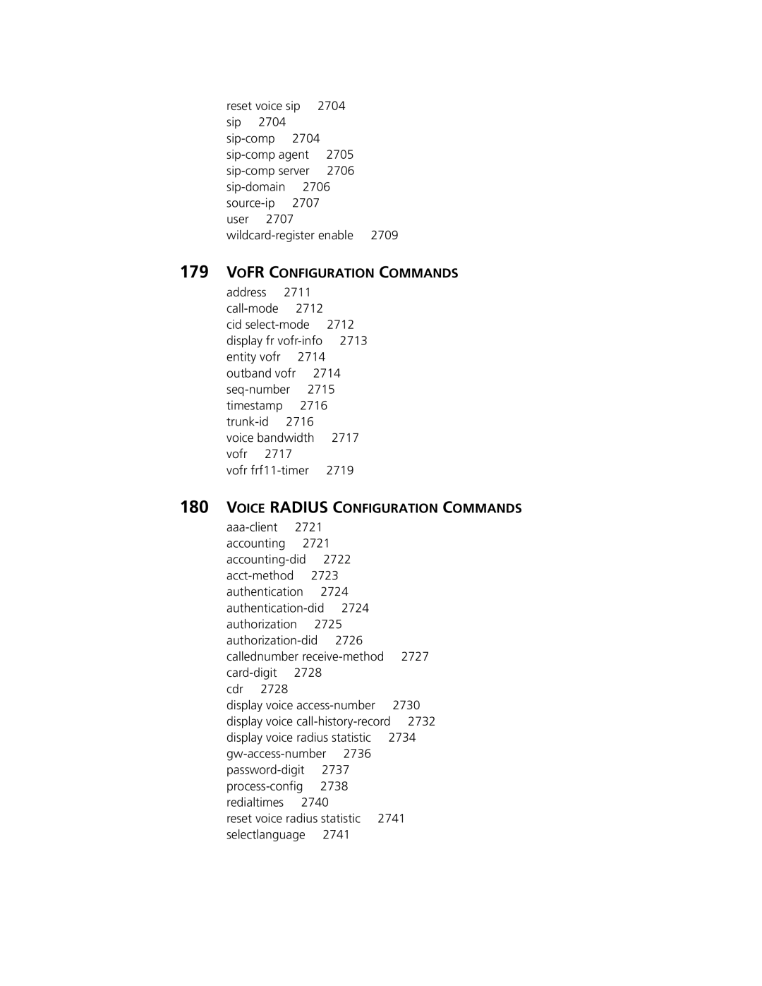 3Com MSR 30, MSR 50 manual Vofr Configuration Commands, Voice Radius Configuration Commands aaa-client, 2716, 2734 