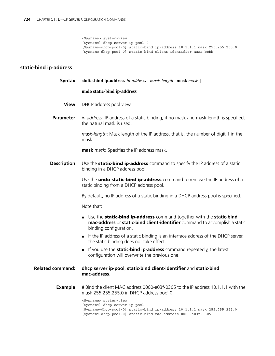 3Com MSR 30, MSR 50 manual Static-bind ip-address 