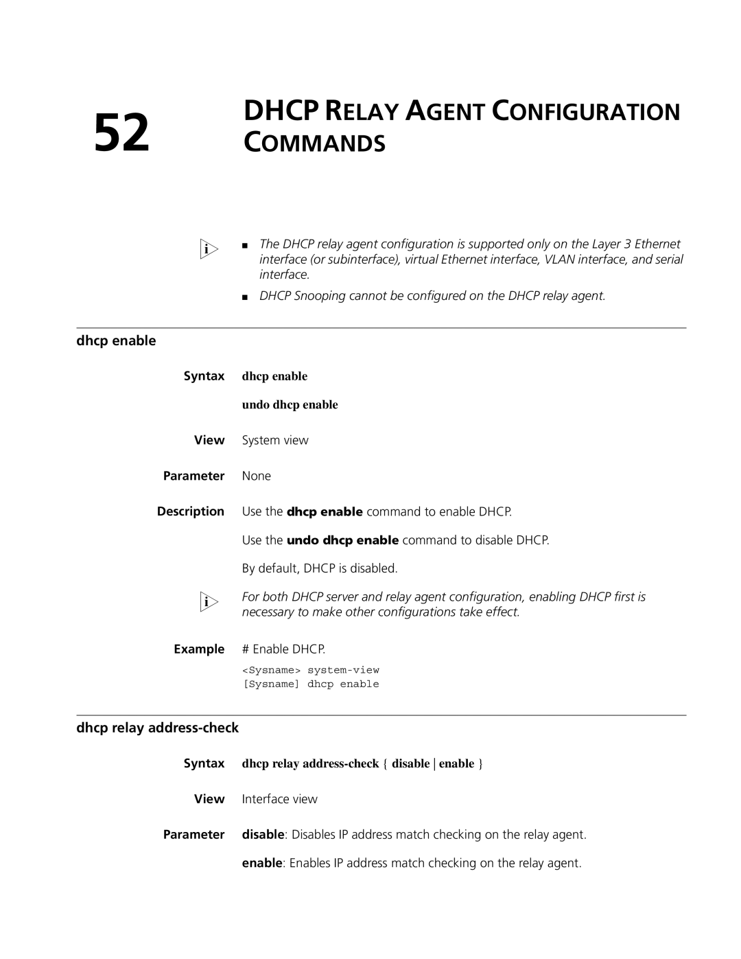 3Com MSR 50, MSR 30 manual Dhcp Relay Agent Configuration Commands, Dhcp relay address-check 