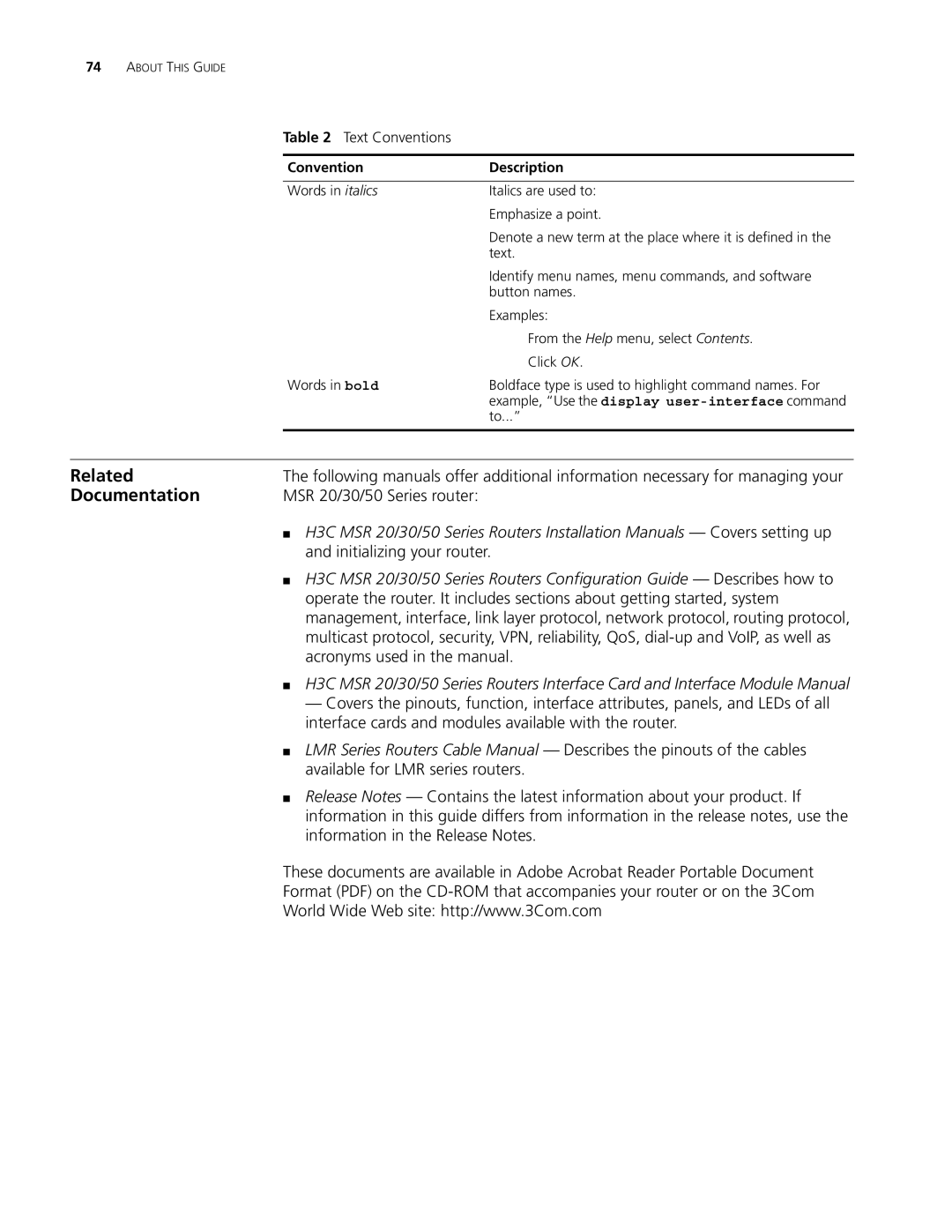 3Com MSR 30, MSR 50 manual Related, Documentation 