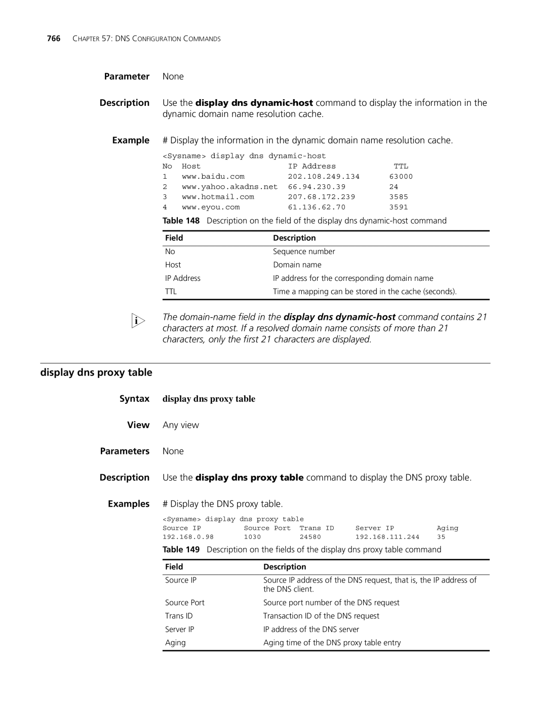 3Com MSR 30, MSR 50 manual Display dns proxy table, Syntax display dns proxy table, Ttl 