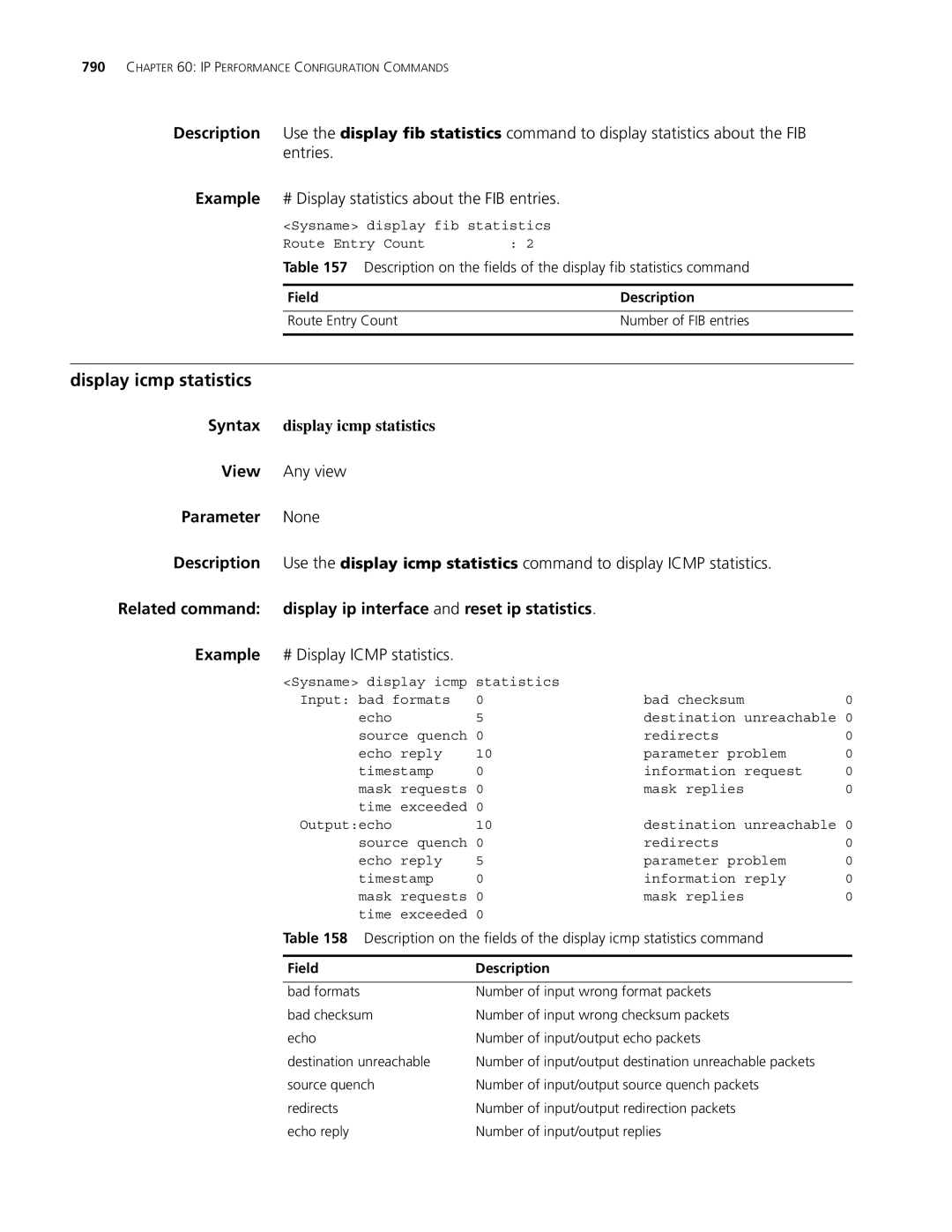 3Com MSR 30, MSR 50 manual Display icmp statistics, Syntax display icmp statistics, Example # Display Icmp statistics 