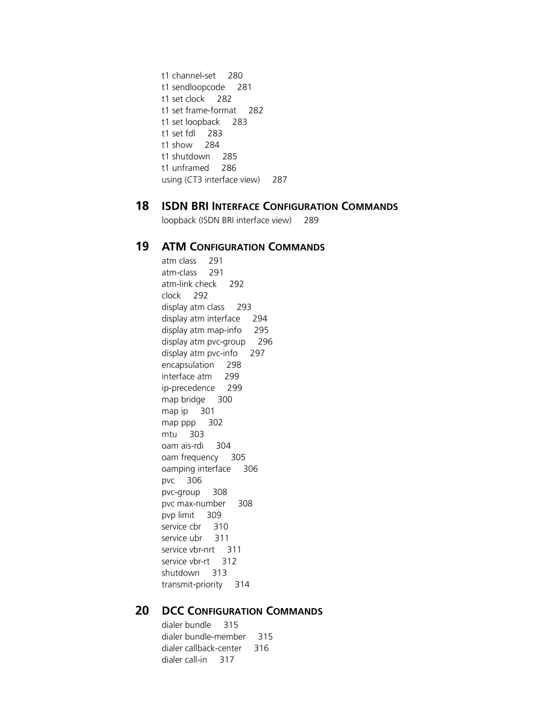 3Com MSR 30, MSR 50 manual Isdn BRI Interface Configuration Commands, ATM Configuration Commands, DCC Configuration Commands 