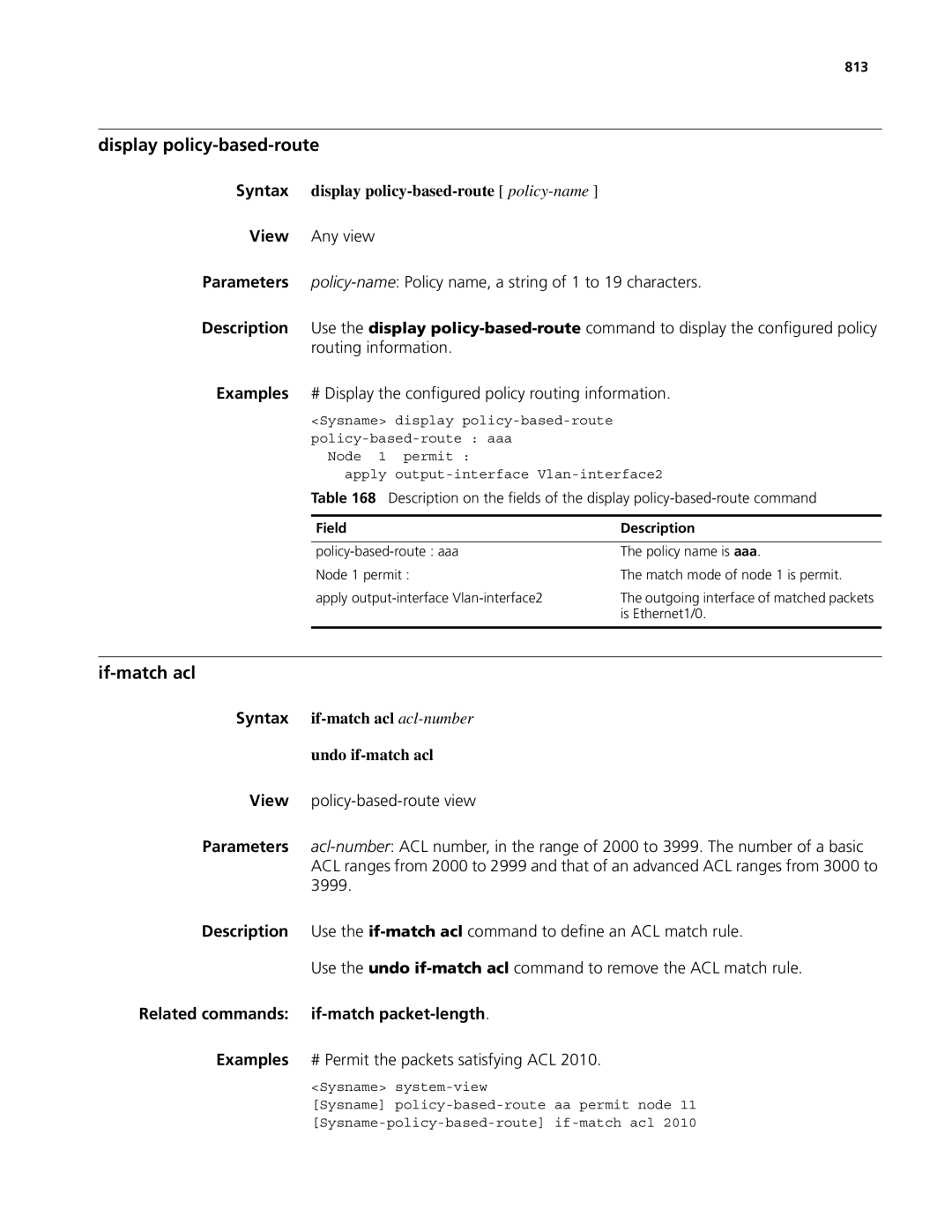 3Com MSR 50, MSR 30 manual Display policy-based-route, If-match acl, Syntax display policy-based-route policy-name 