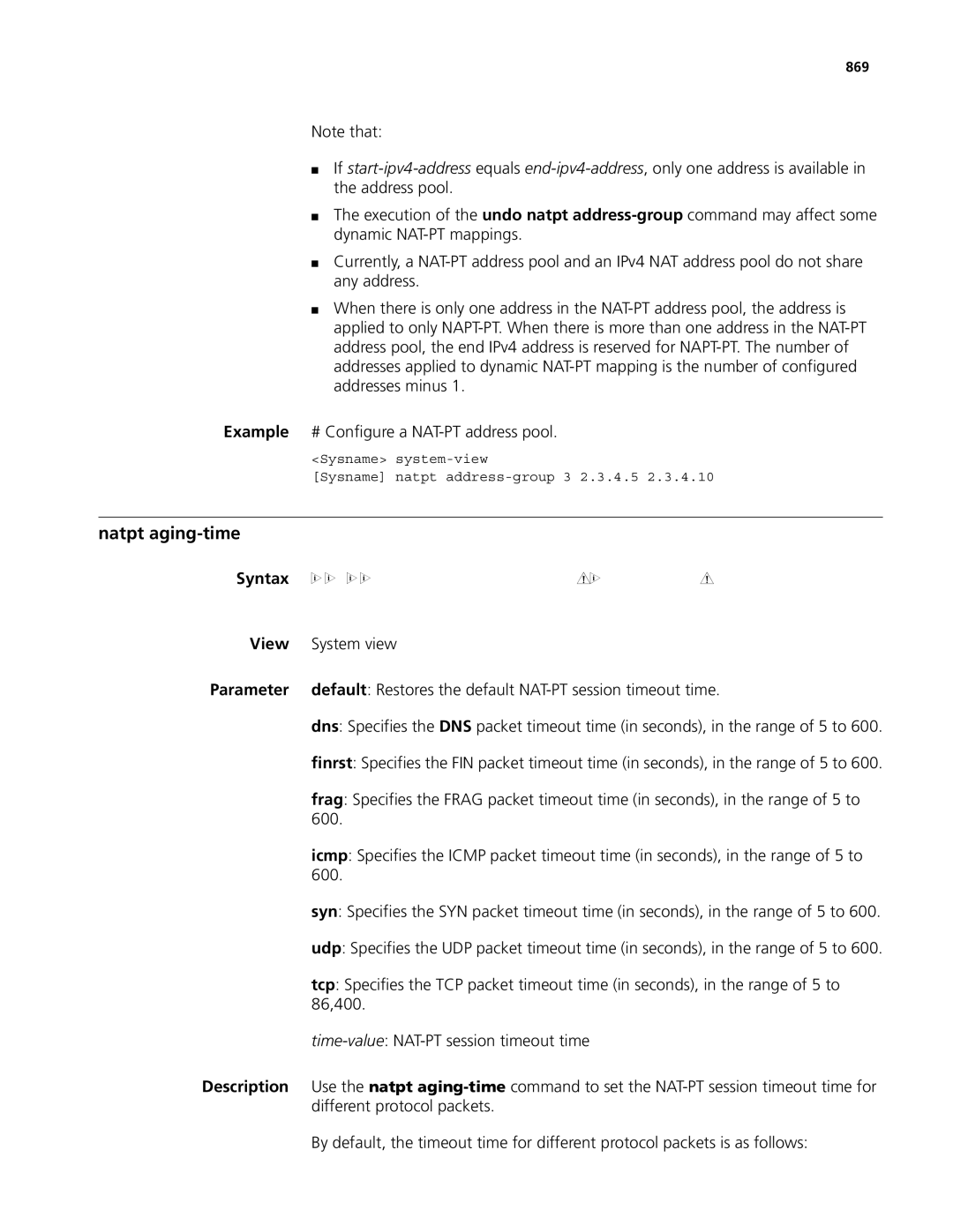 3Com MSR 50, MSR 30 manual Natpt aging-time 