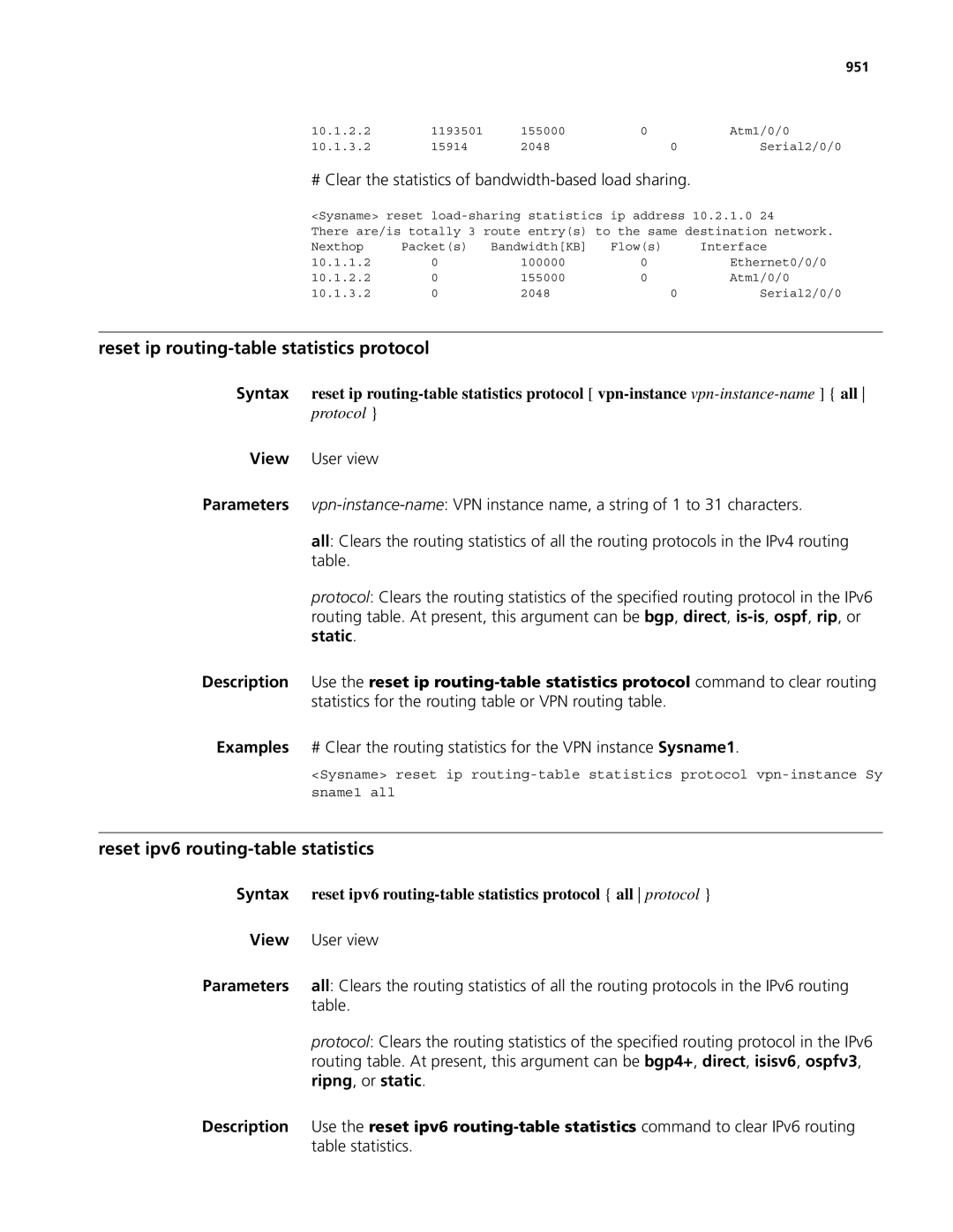 3Com MSR 50, MSR 30 Reset ip routing-table statistics protocol, Reset ipv6 routing-table statistics, Ripng , or static 