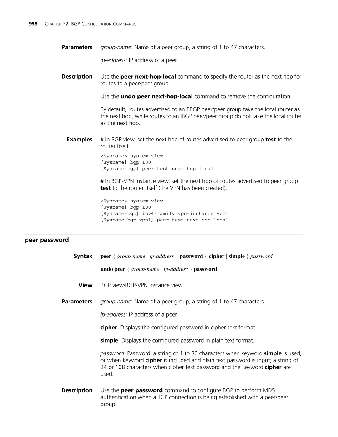 3Com MSR 30, MSR 50 manual Peer password 