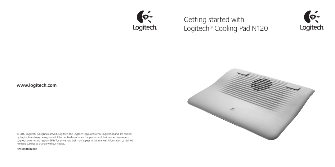 3Com manual Getting started with Logitech Cooling Pad N120, 620-003058.003 