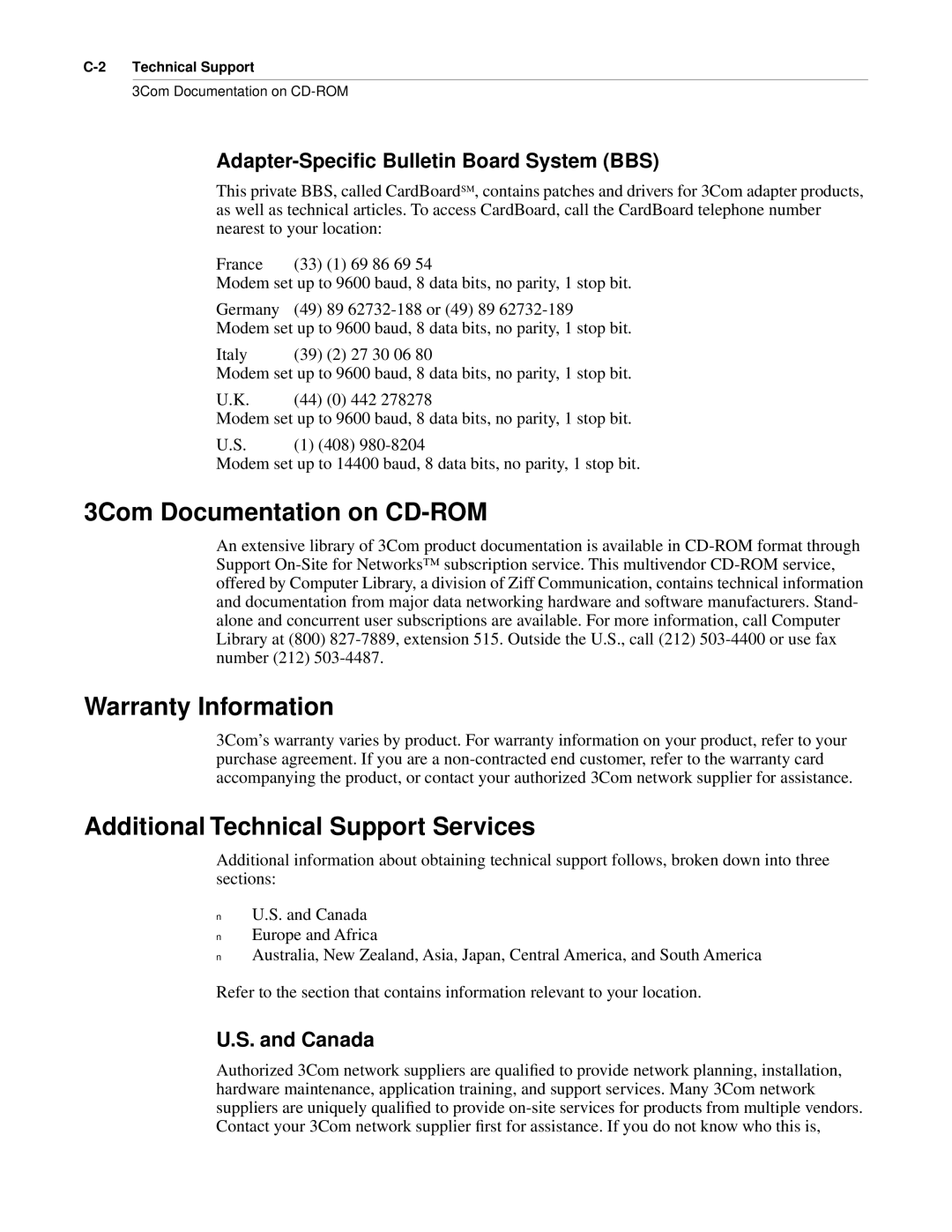 3Com NETBuilder II manual 3Com Documentation on CD-ROM, Warranty Information, Additional Technical Support Services, Canada 