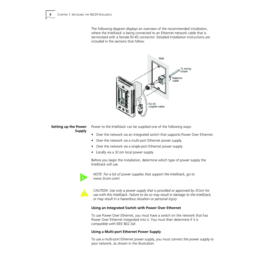 3Com NJ220 manual Using an Integrated Switch with Power Over Ethernet, Using a Multi-port Ethernet Power Supply 