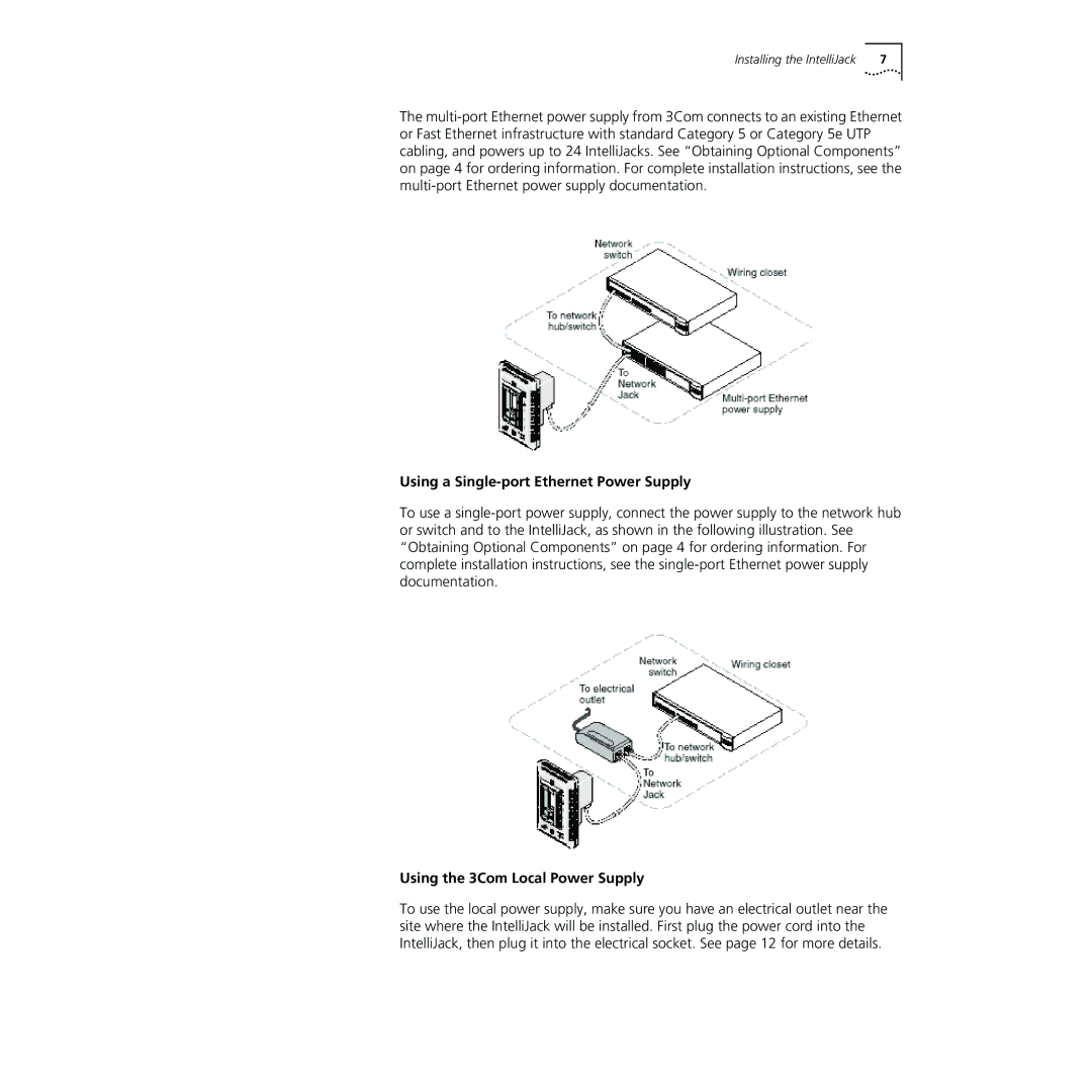 3Com NJ220 manual Using a Single-port Ethernet Power Supply, Using the 3Com Local Power Supply 