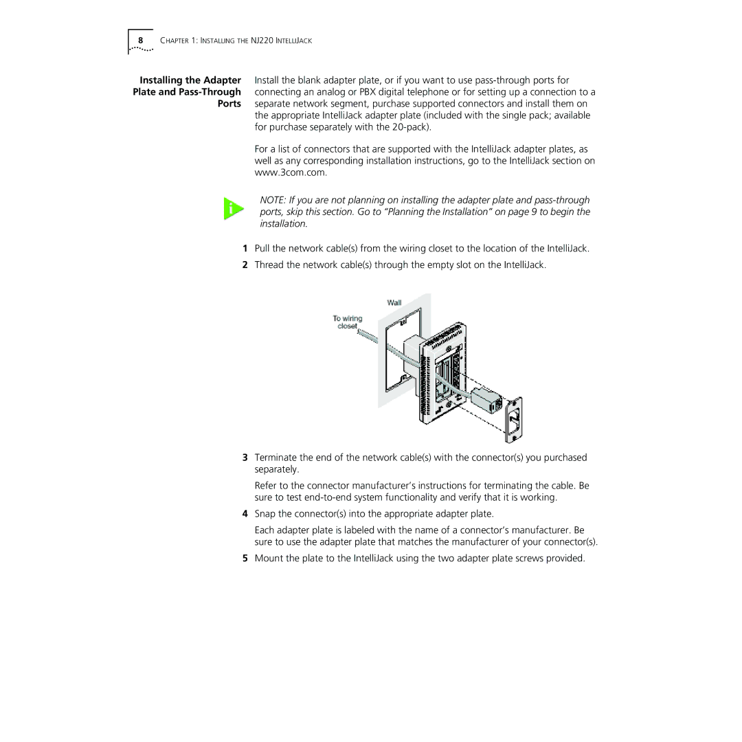 3Com manual Installing the NJ220 Intellijack 