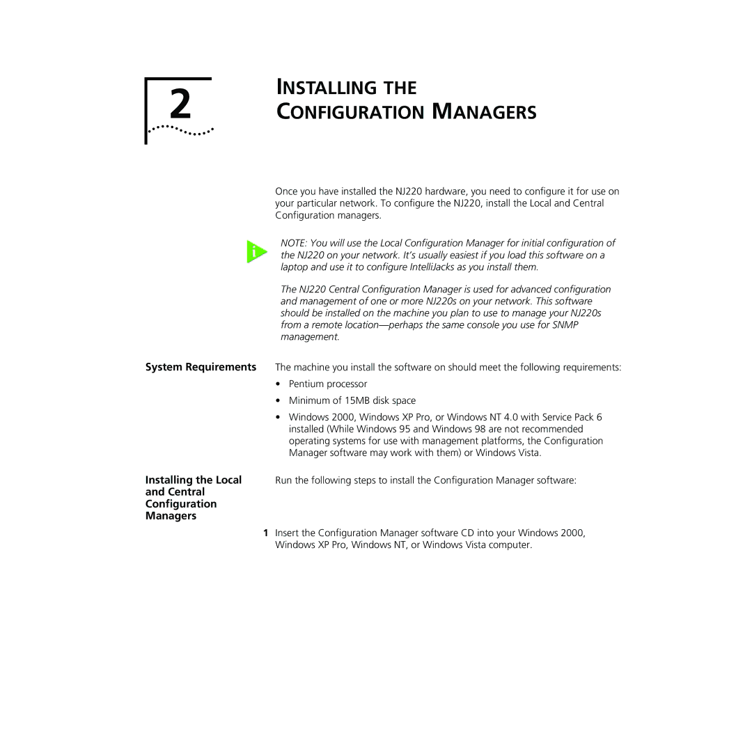 3Com NJ220 manual Installing Configuration Managers 