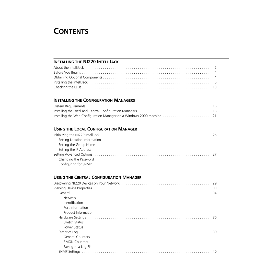 3Com NJ220 manual Contents 