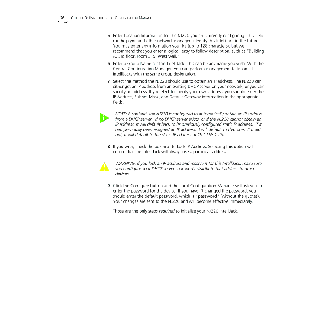 3Com NJ220 manual Using the Local Configuration Manager 