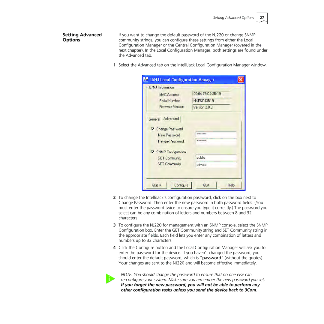 3Com NJ220 manual Setting Advanced 