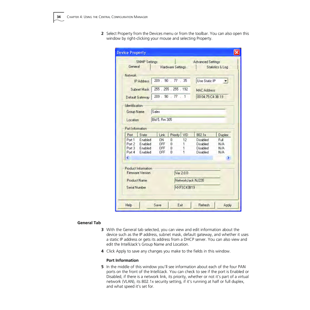 3Com NJ220 manual General Tab, Port Information 