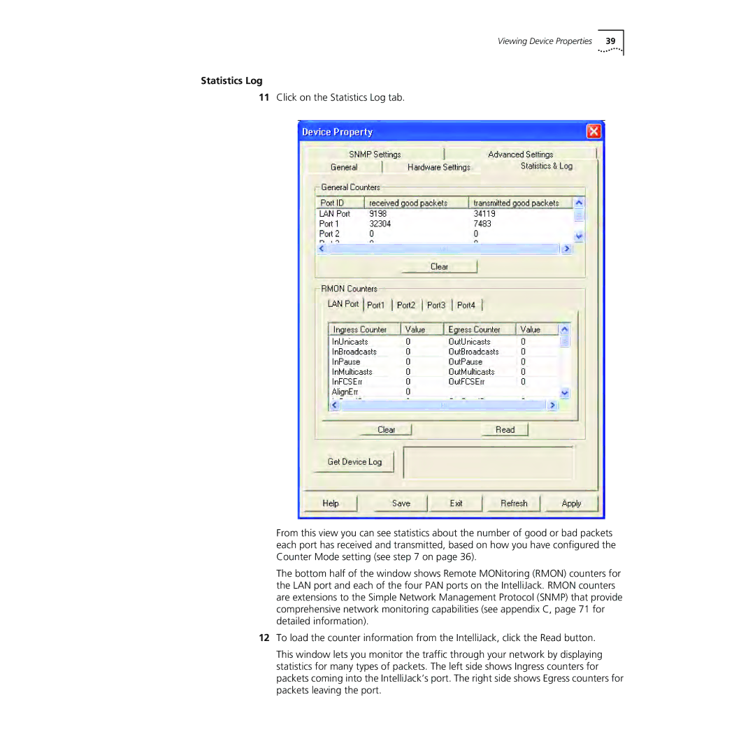 3Com NJ220 manual Statistics Log 