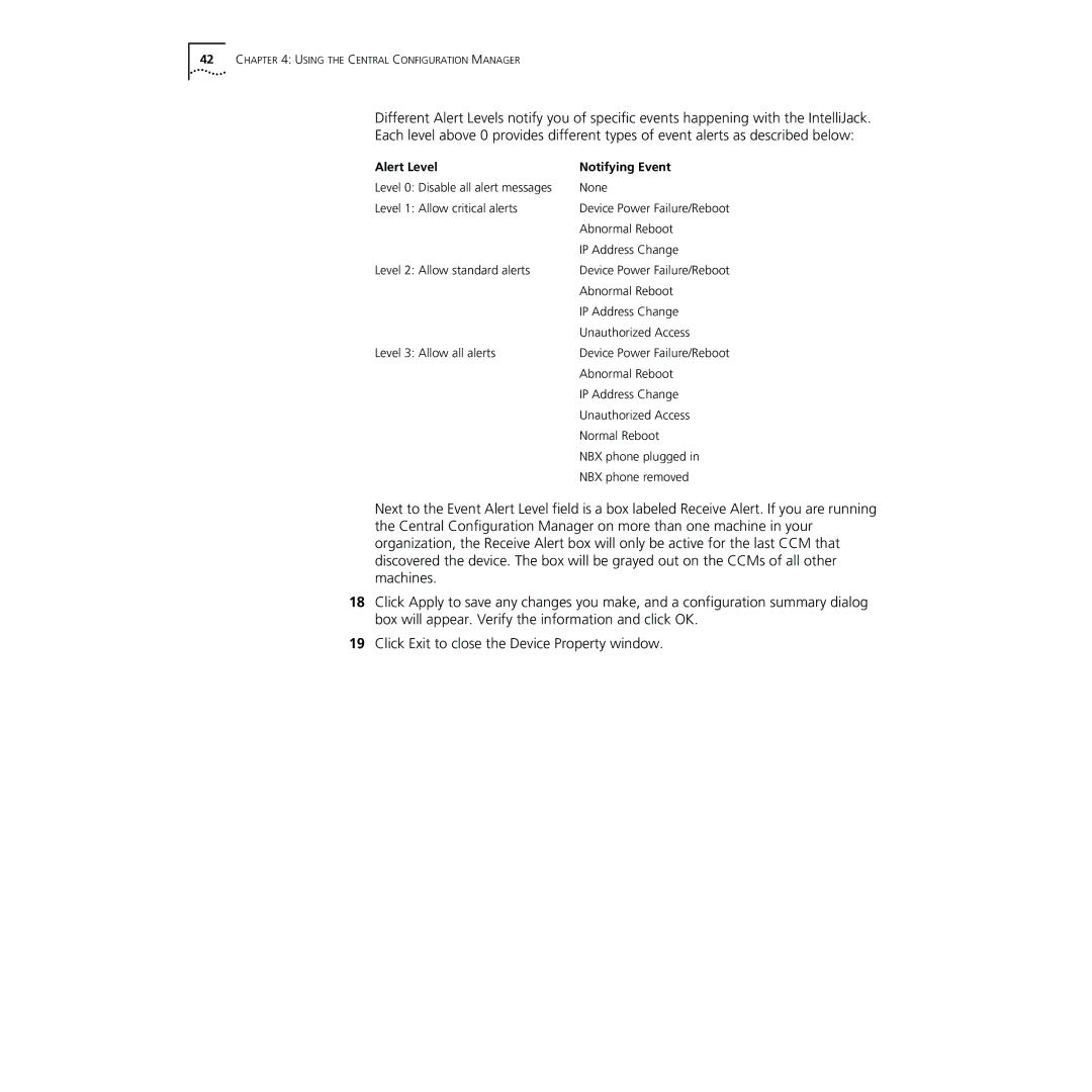 3Com NJ220 manual Alert Level Notifying Event 