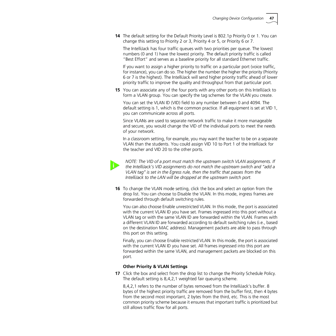 3Com NJ220 manual Other Priority & Vlan Settings 