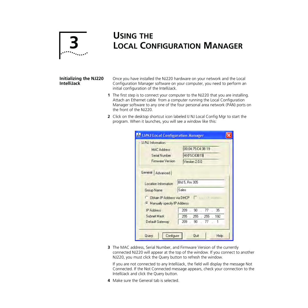 3Com NJ220 manual USING THE 3 LOCAL CONFIGURATION MANAGER 