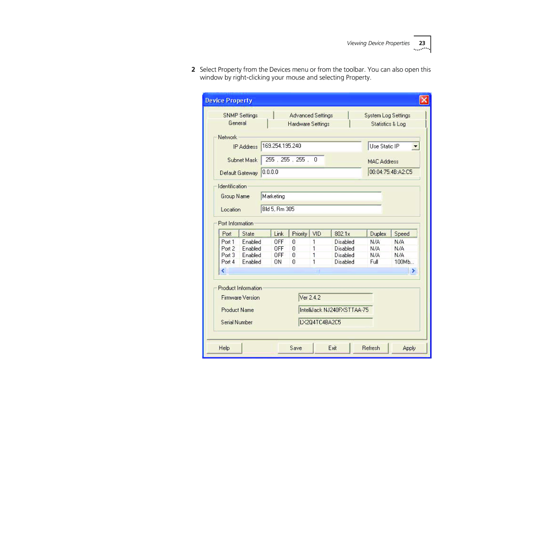 3Com NJ240FX manual Viewing Device Properties 