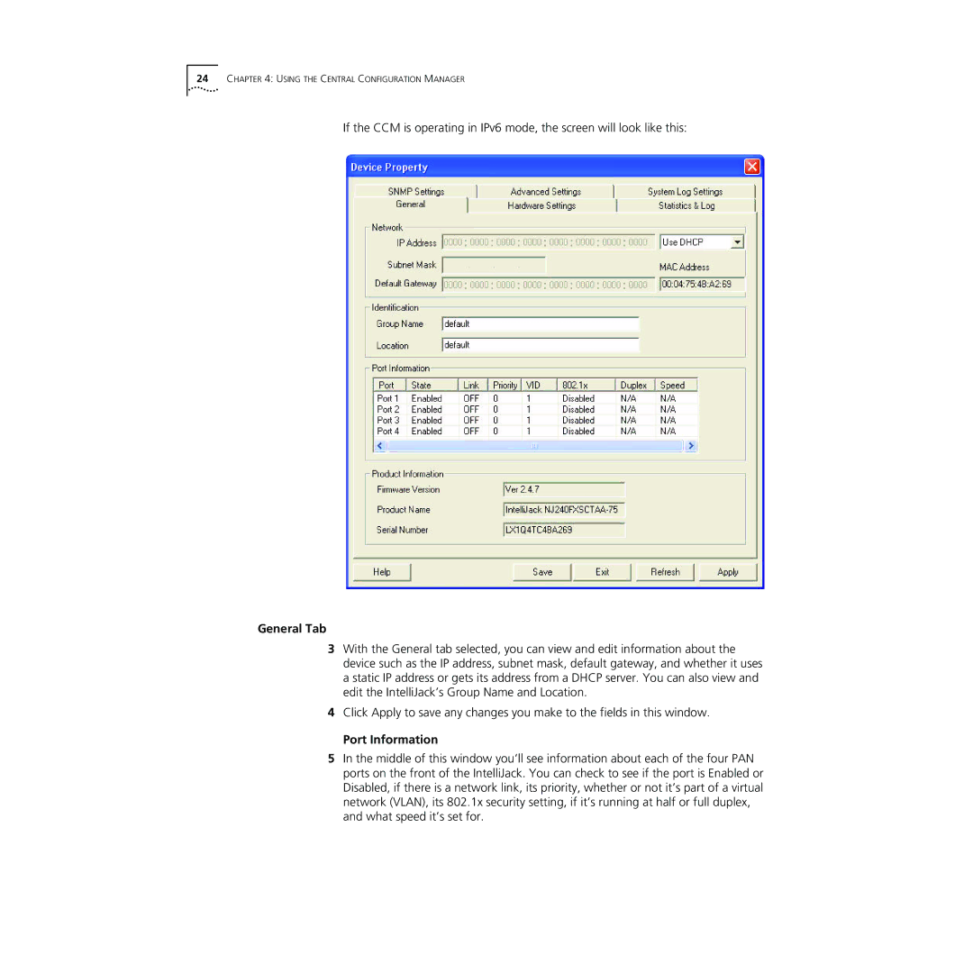 3Com NJ240FX manual General Tab, Port Information 