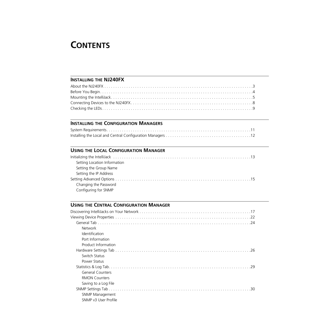 3Com NJ240FX manual Contents 