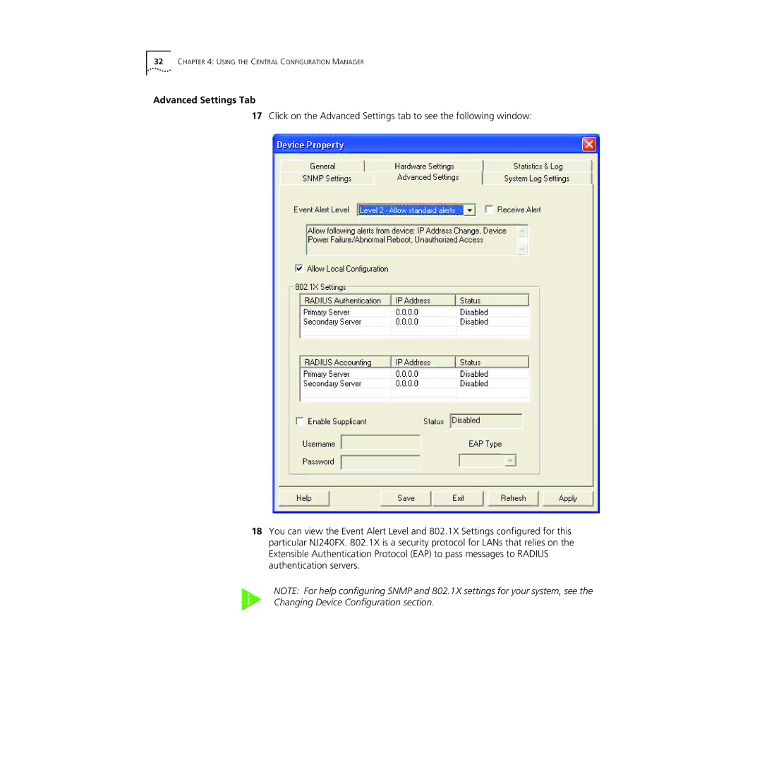 3Com NJ240FX manual Advanced Settings Tab 