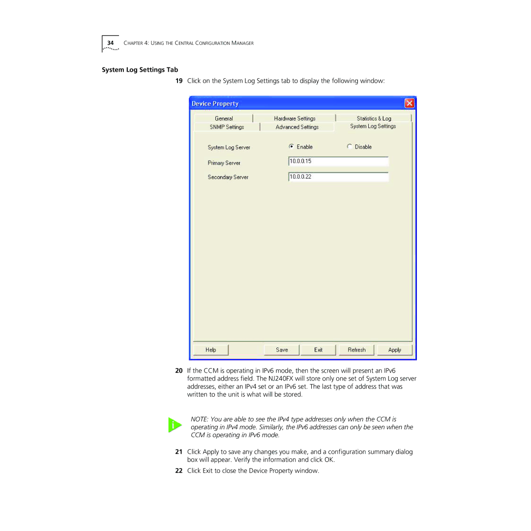 3Com NJ240FX manual System Log Settings Tab 