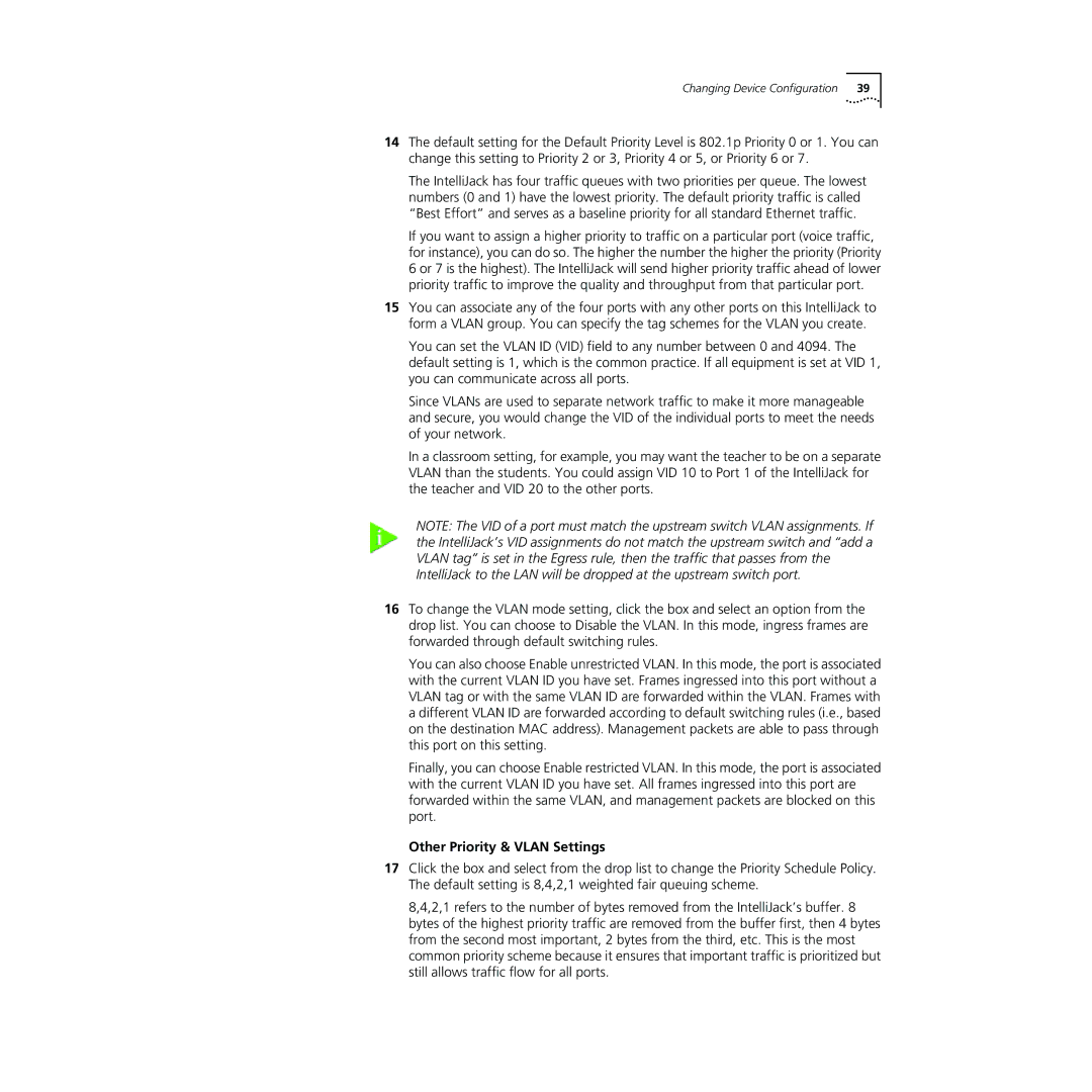 3Com NJ240FX manual Other Priority & Vlan Settings 