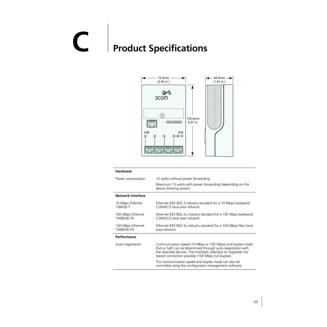 3Com NJ240FX manual Product Specifications 