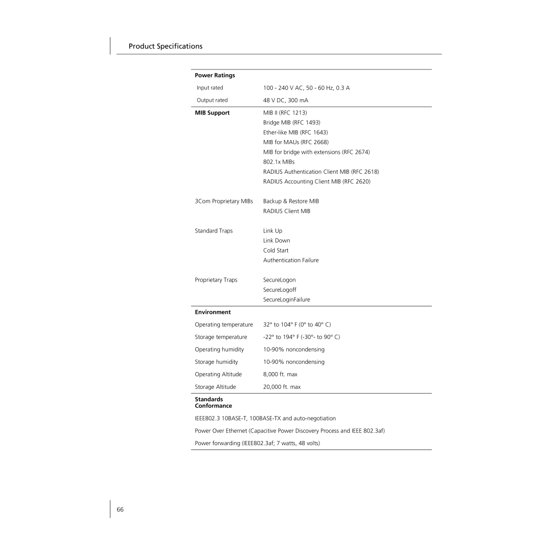 3Com NJ240FX manual Product Specifications 