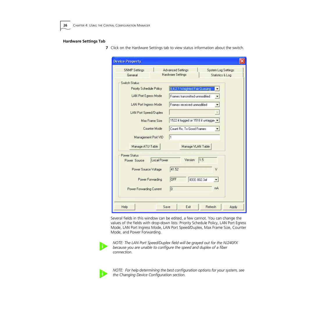 3Com NJ240FX manual Hardware Settings Tab, Using The Central Configuration Manager 